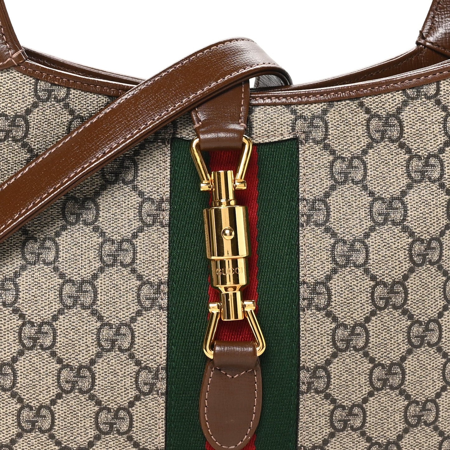 GG Supreme Monogram Azalea Calfskin Web Small Jackie 1961 Hobo Beige Ebony Brown Sugar