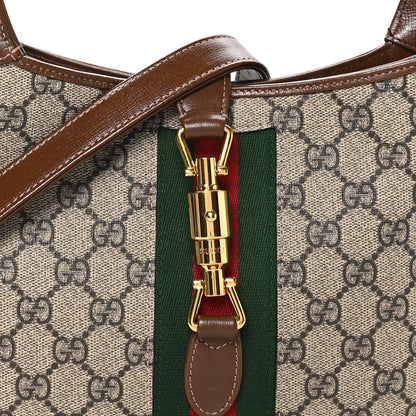 GG Supreme Monogram Azalea Calfskin Web Small Jackie 1961 Hobo Beige Ebony Brown Sugar