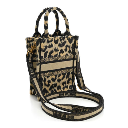 Canvas Mizza Embroidered Mini Book Tote Phone Bag Beige