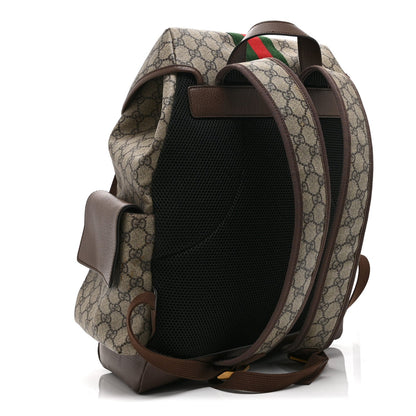 GG Supreme Monogram Medium Ophidia Double Buckle Backpack Brown