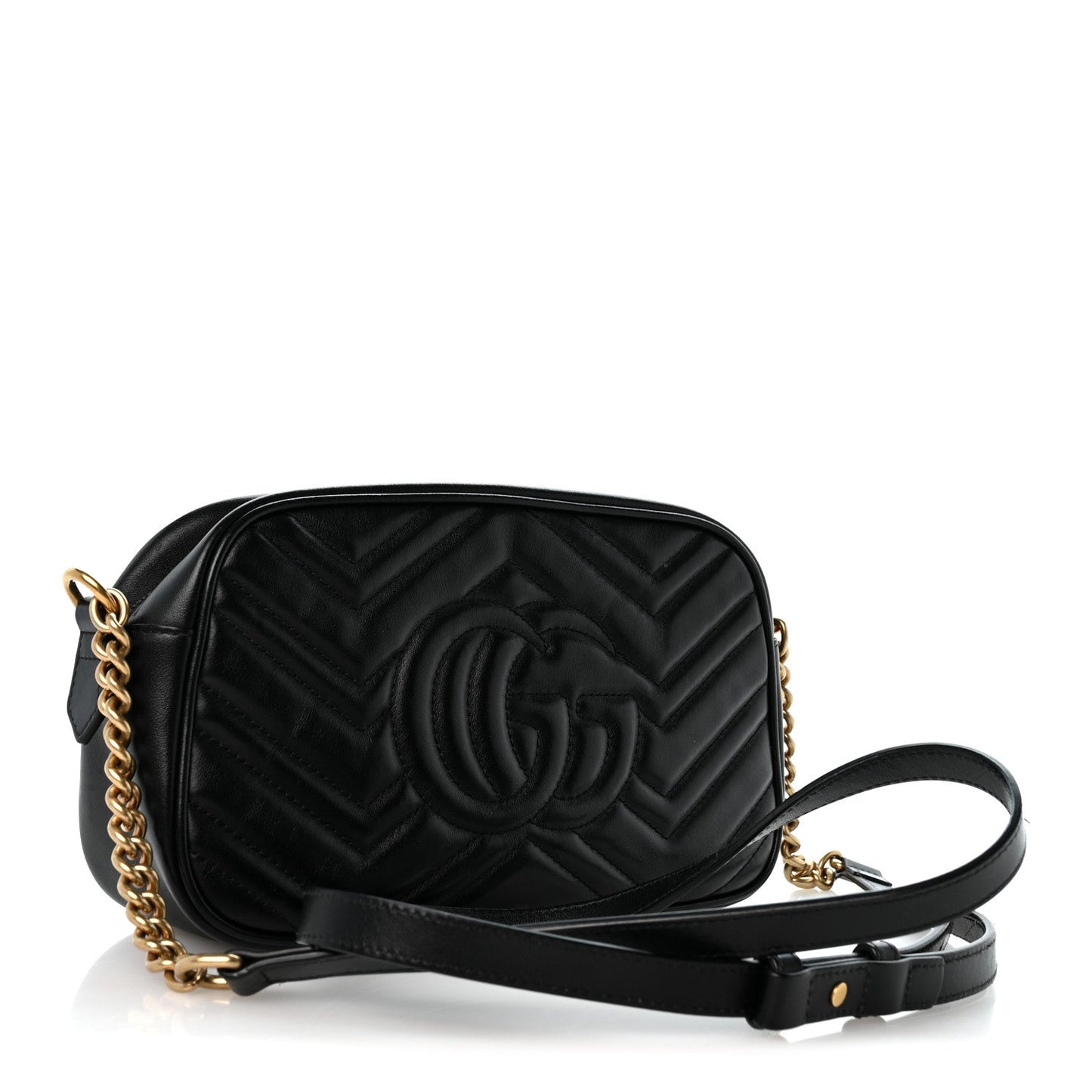 Calfskin Matelasse Small GG Marmont Chain Shoulder Bag Black