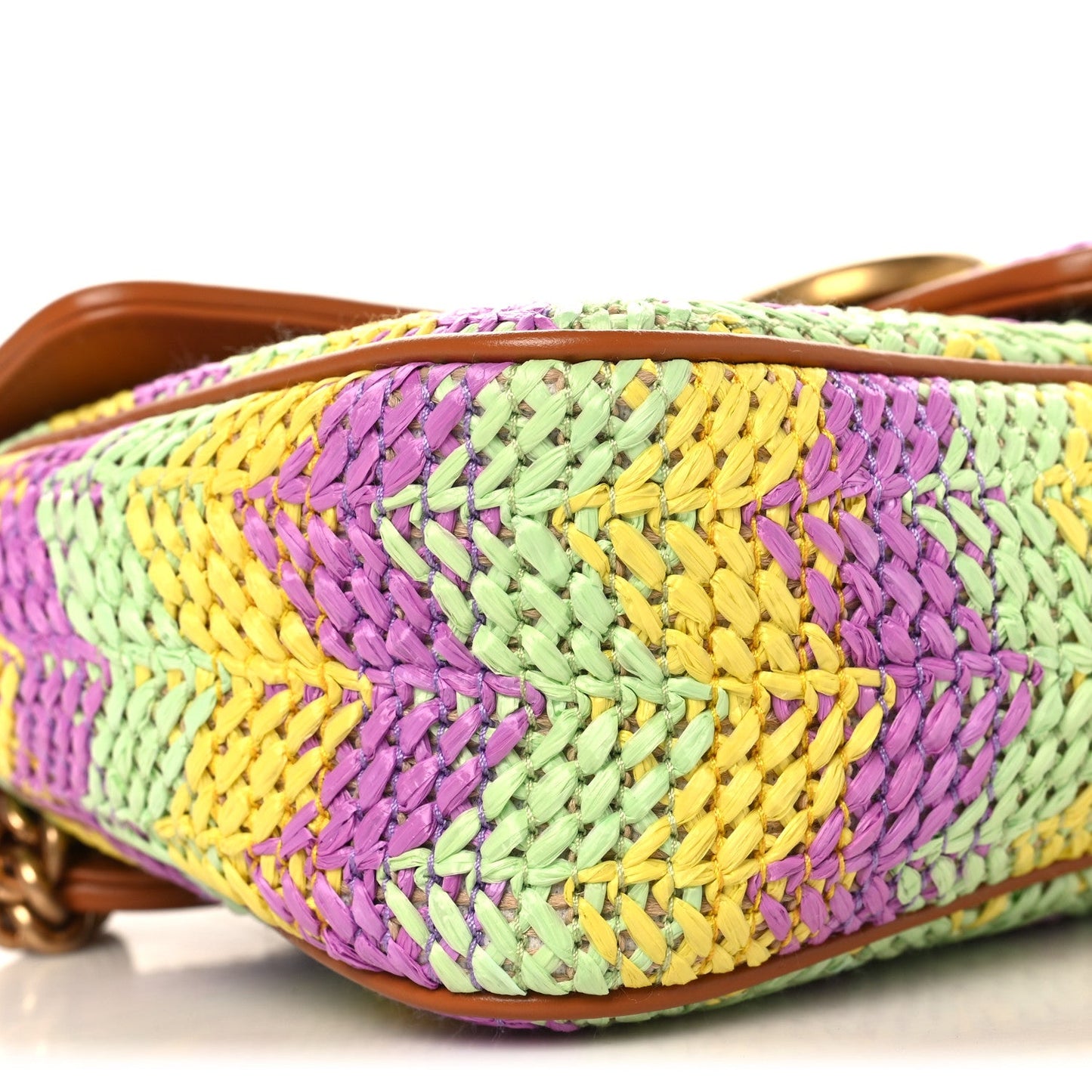 Calfskin Raffia Woven Small GG Marmont Shoulder Bag Multicolor