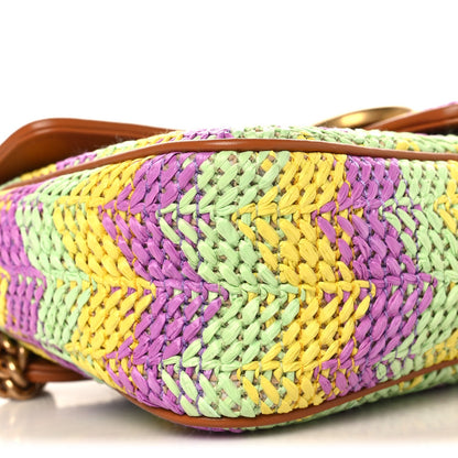 Calfskin Raffia Woven Small GG Marmont Shoulder Bag Multicolor