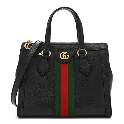 Textured Calfskin Web Small Ophidia Tote Bag Black