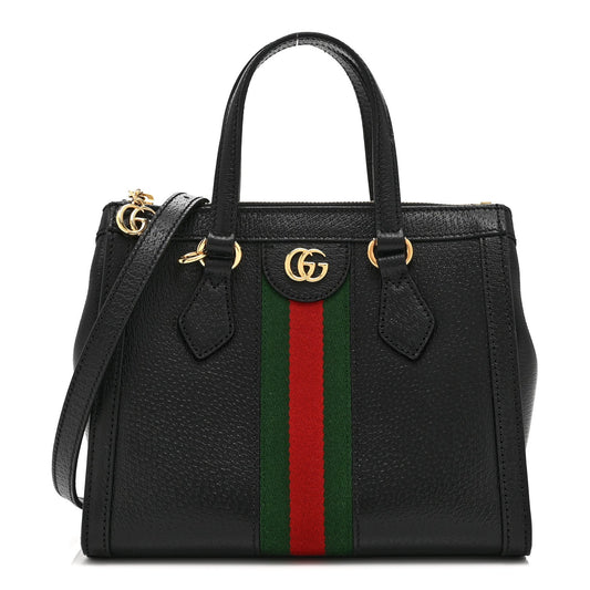 Textured Calfskin Web Small Ophidia Tote Bag Black