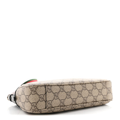 GG Supreme Monogram Textured Calfskin Small Emblem Shoulder Bag Beige Black