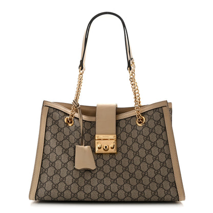 GG Supreme Monogram Medium Padlock Tote White