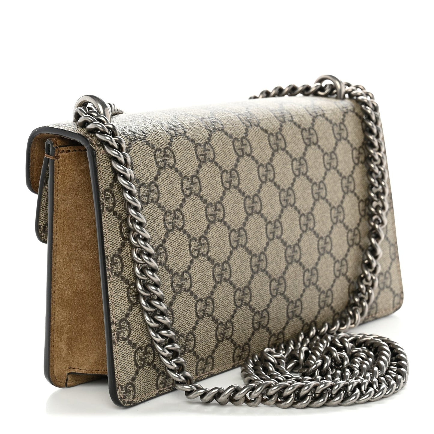 GG Supreme Monogram Suede Crystal Small Dionysus Shoulder Bag Beige Ebony Taupe
