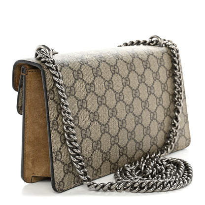 GG Supreme Monogram Suede Crystal Small Dionysus Shoulder Bag Beige Ebony Taupe