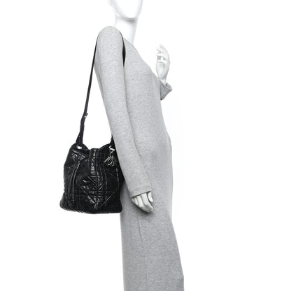 Crinkled Calfskin Macrocannage Medium D-Motion Bag Black