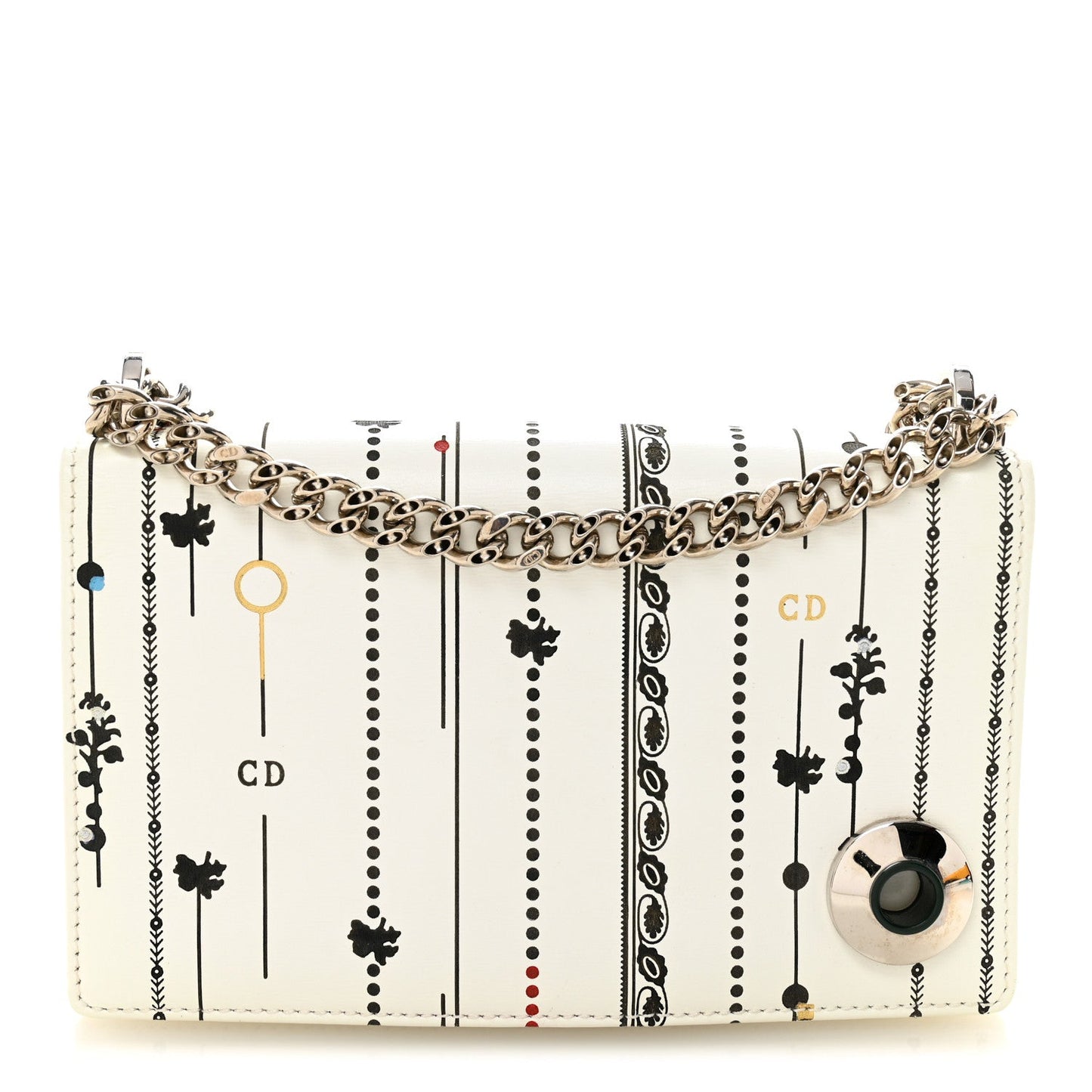 Calfskin Printed Mini Diorama Flap Bag White