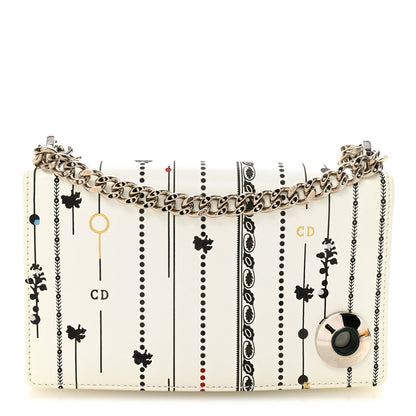 Calfskin Printed Mini Diorama Flap Bag White