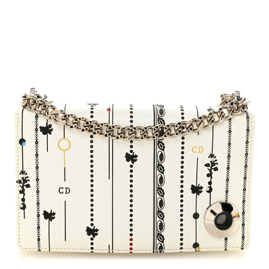 Calfskin Printed Mini Diorama Flap Bag White