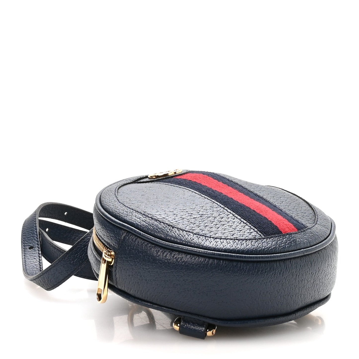 Textured Calfskin Web Mini Ophidia Round Backpack Blue Agata