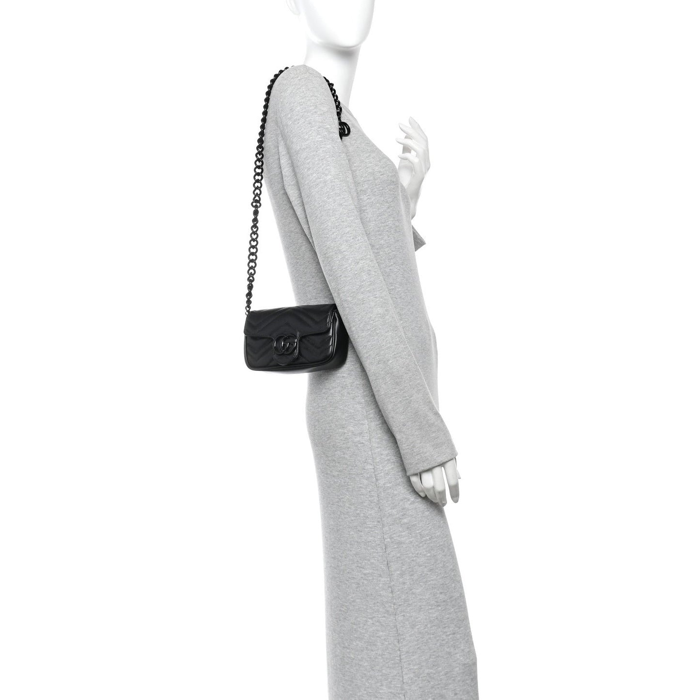 Calfskin Matelasse Monochrome GG Marmont Chain Belt Bag Black