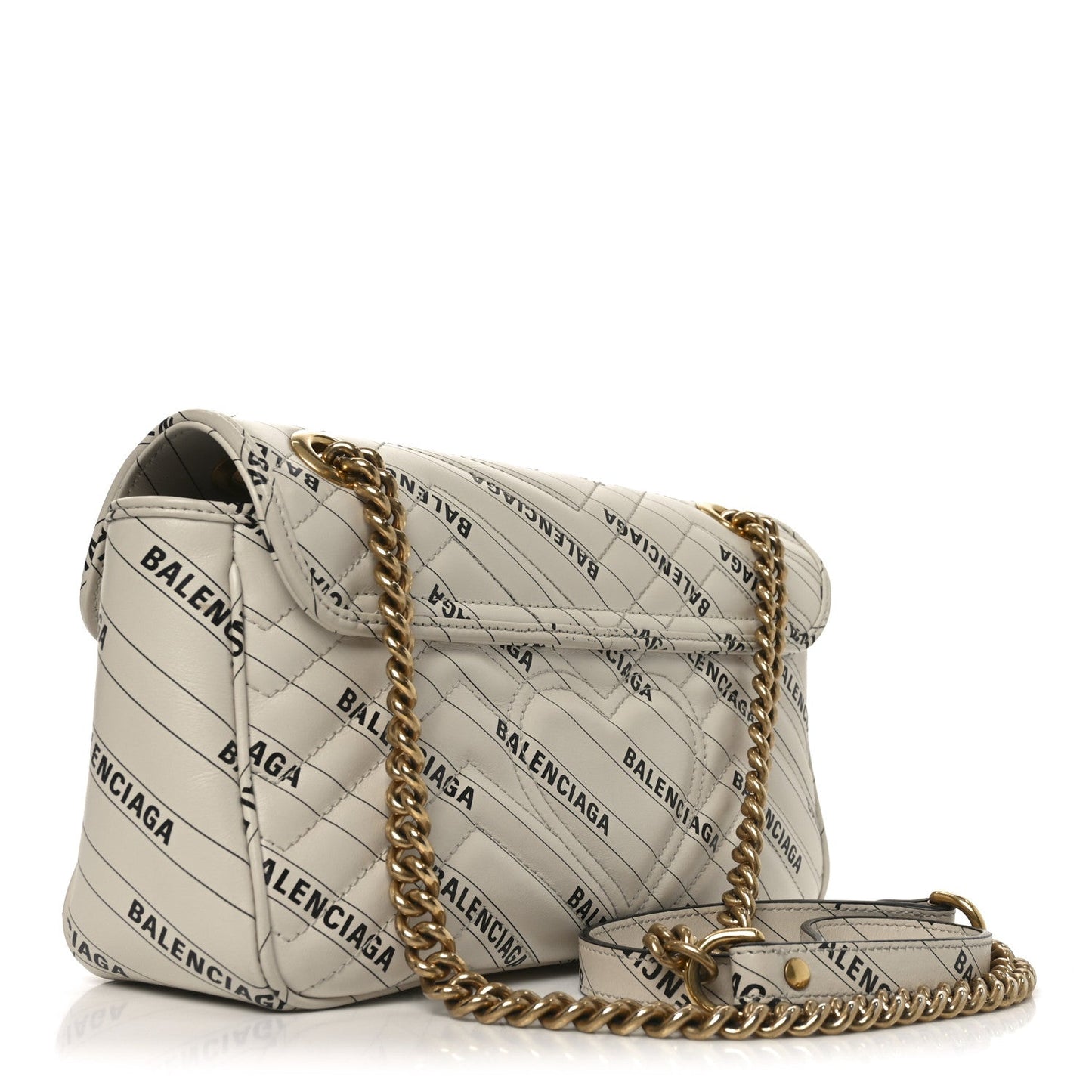 X BALENCIAGA Calfskin Matelasse Logo Print Small GG Marmont Shoulder Bag White