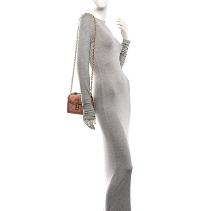 GG Monogram Textured Dollar Calfskin Mini Ophidia Padlock Top Handle Chain Shoulder Bag Cloche Rose Pink