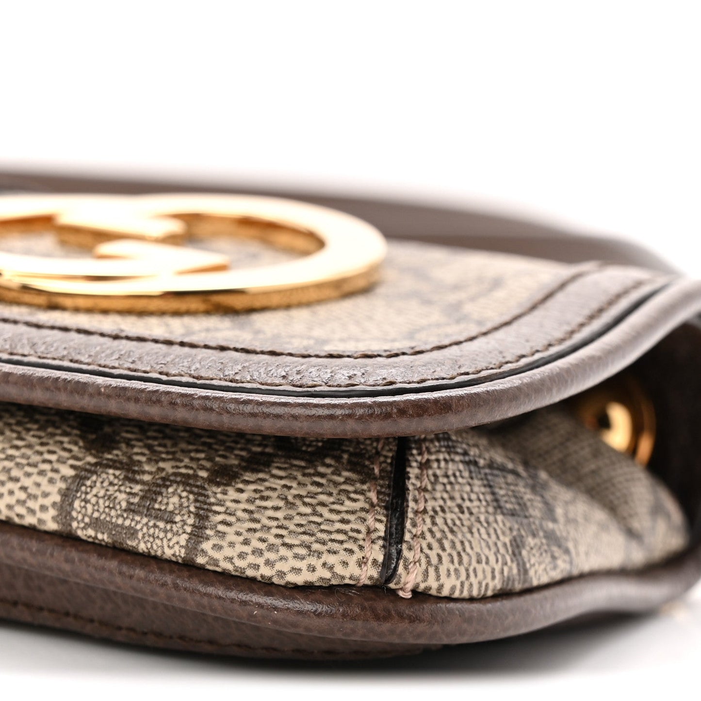 GG Supreme Monogram Textured Dollar Calfskin Blondie Card Case Wallet with Strap Beige Ebony New Acero