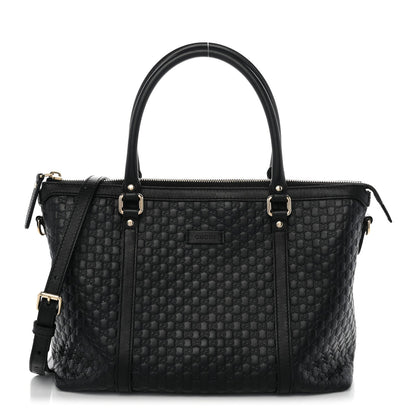 Soft Microguccissima Small Zippered Satchel Black