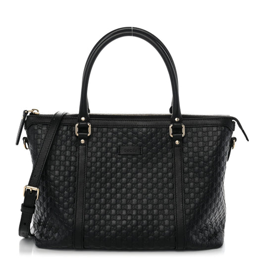 Soft Microguccissima Small Zippered Satchel Black