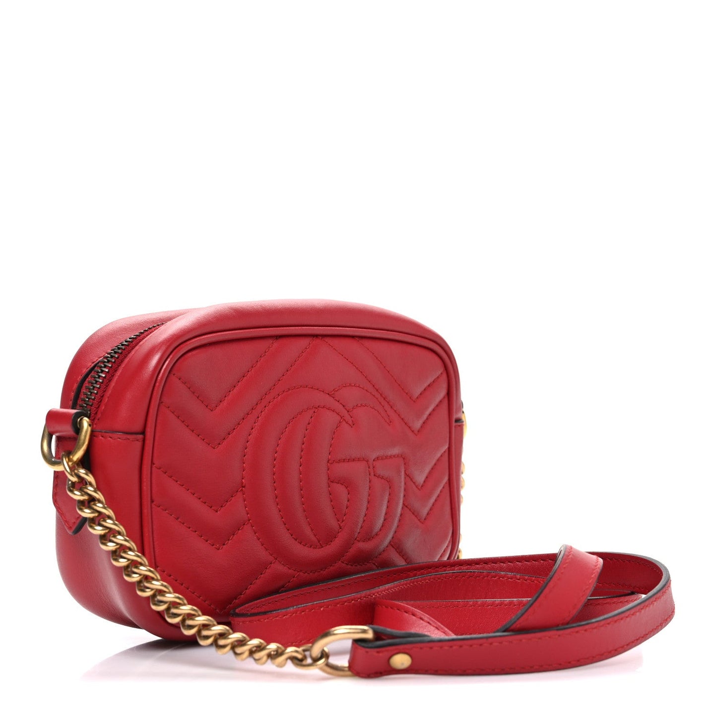 Calfskin Matelasse Mini GG Marmont Chain Shoulder Bag Hibiscus Red