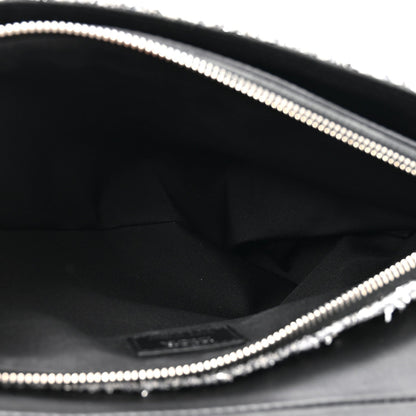 Tweed Saddle Crossbody Bag Black Silver