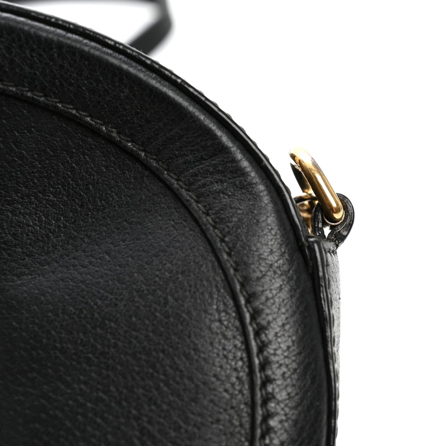 Grained Calfskin Web Mini Ophidia Round Shoulder Bag Black