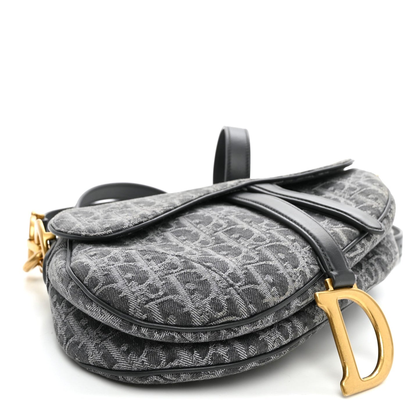Denim Oblique Jacquard Saddle Bag With Strap Grey