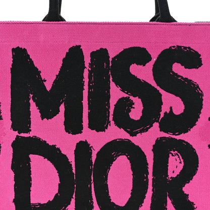 Canvas Embroidered Large Miss Dior Graffiti Book Tote Fuchsia Purple