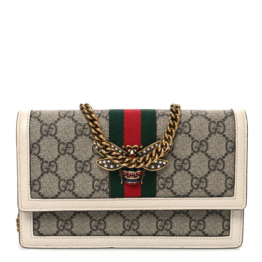 GG Supreme Monogram Web Queen Margaret Chain Wallet White