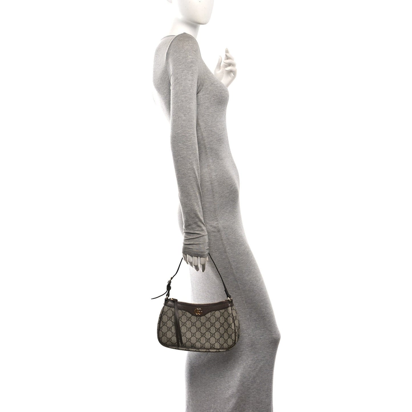GG Supreme Monogram Textured Dollar Calfskin Small Ophidia Hobo Beige Ebony New Acero