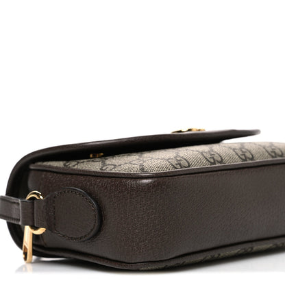 GG Supreme Monogram Textured Dollar Calfskin Mini Ophidia Flap Shoulder Bag Beige Ebony New Acero
