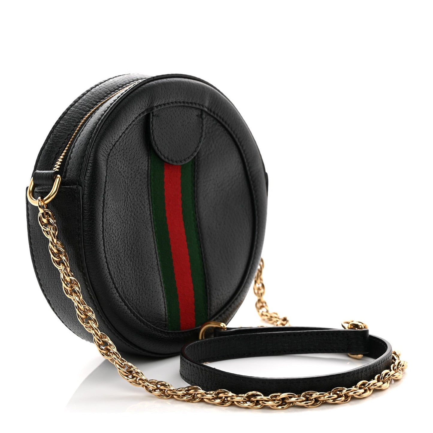 Grained Calfskin Web Mini Ophidia Round Shoulder Bag Black