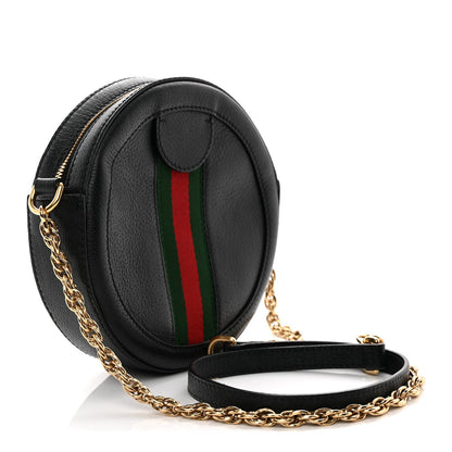 Grained Calfskin Web Mini Ophidia Round Shoulder Bag Black