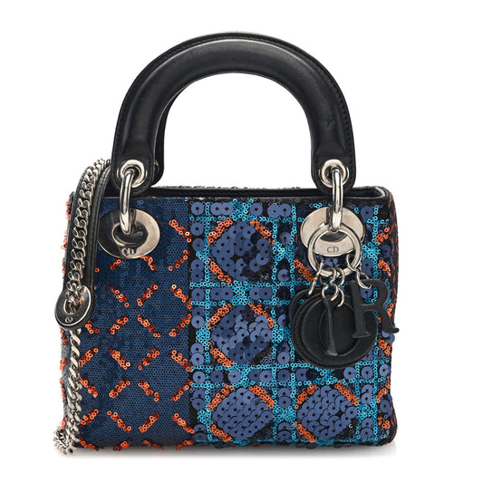 Sequin Lambskin Esprit Tokyo Mini Lady Dior Blue Multicolor