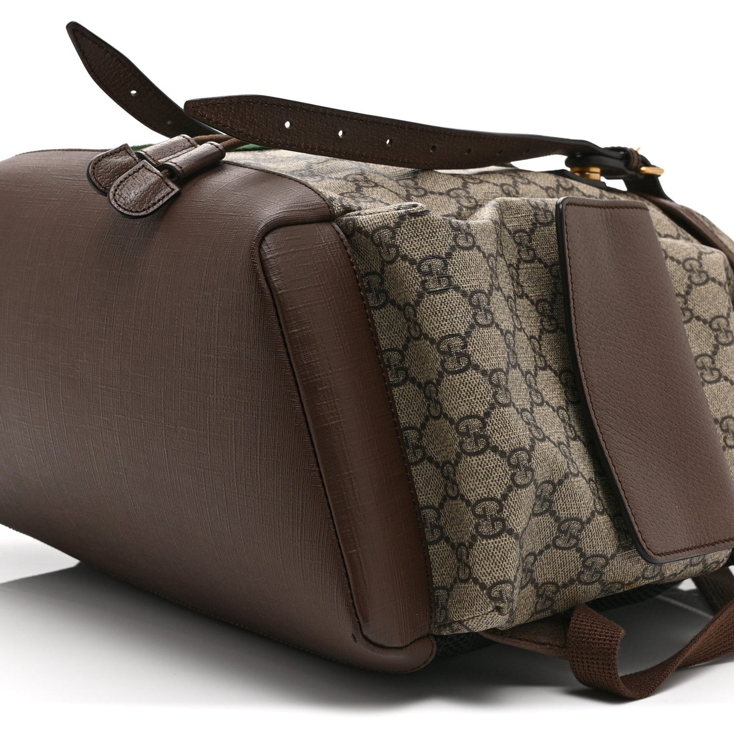 GG Supreme Monogram Medium Ophidia Double Buckle Backpack Brown