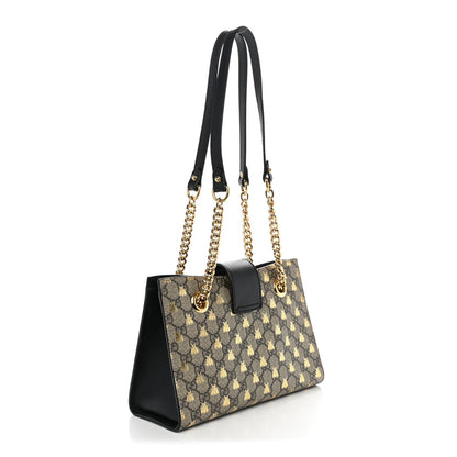 GG Supreme Monogram Bees Small Padlock Tote Beige Oro Black