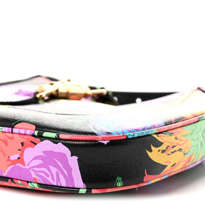 X KEN SCOTT New Shangai Calfskin Jenny Floral Print Small Jackie 1961 Hobo Black Pink