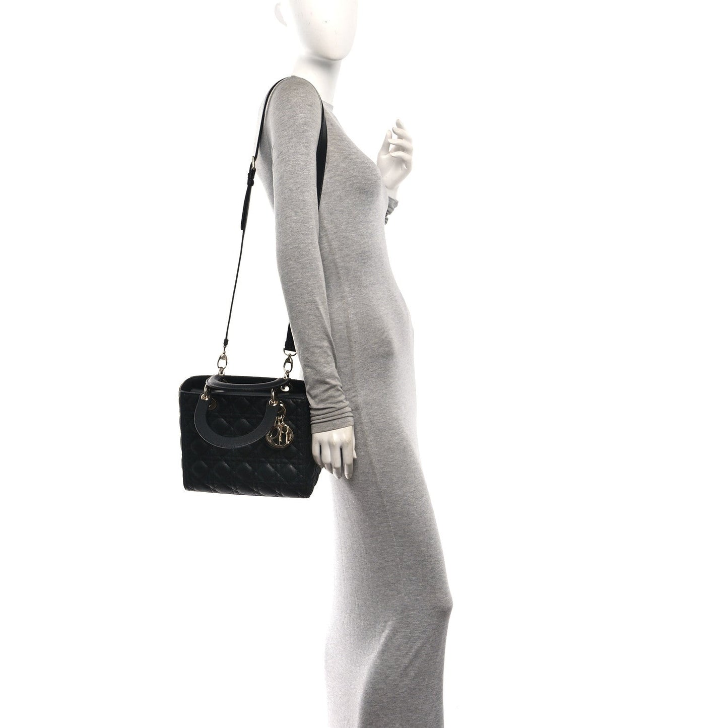 Grained Calfskin Cannage Medium Lady Dior Black