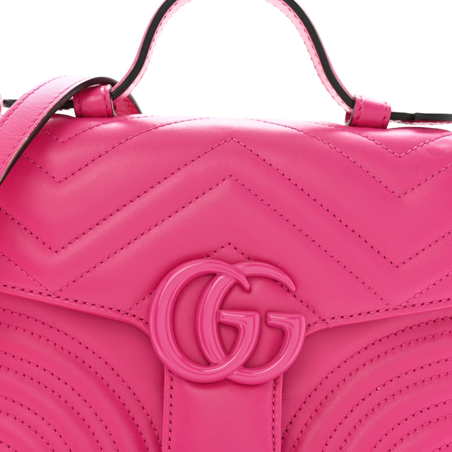 Calfskin Matelasse Monochrome Mini GG Marmont Top Handle Shoulder Bag Classic Fuxia