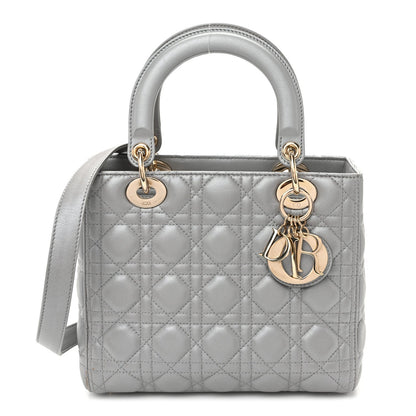 Pearly Lambskin Cannage Medium Lady Dior Grey