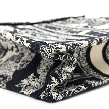 Canvas Toile de Jouy Reverse Embroidered Mini Book Tote Phone Bag Blue