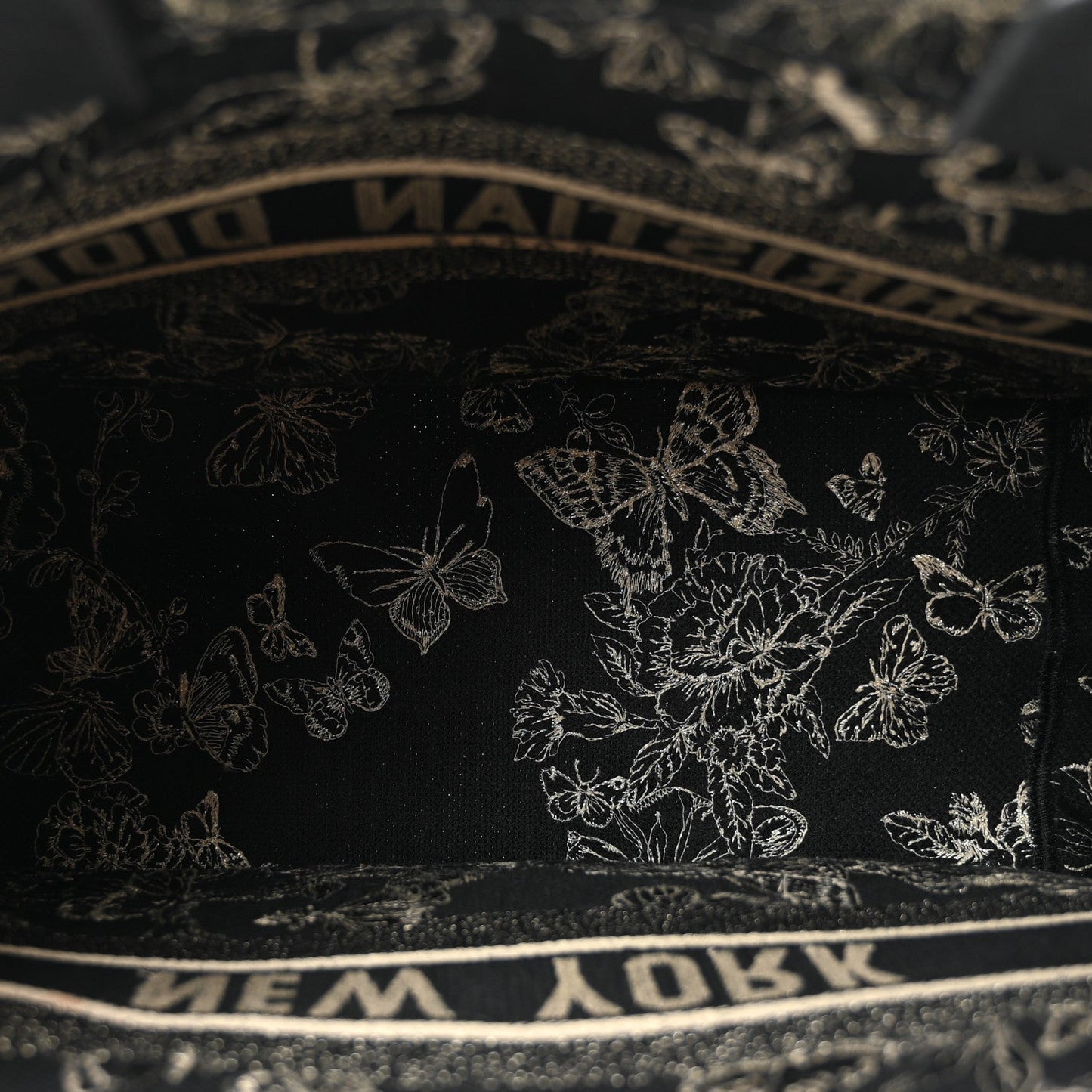 Canvas Embroidered Medium New York Butterfly Book Tote Black