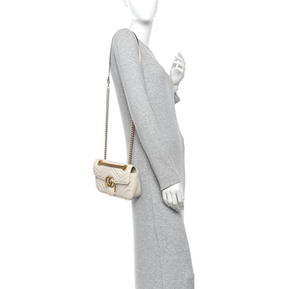 Calfskin Matelasse Mini GG Marmont Shoulder Bag White