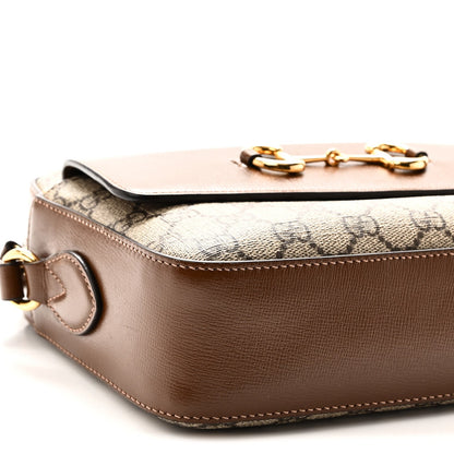 GG Supreme Monogram Small Horsebit 1955 Shoulder Bag Beige Brown Sugar
