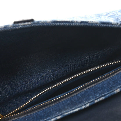 Denim Oblique Jacquard Saddle Bag With Strap Blue