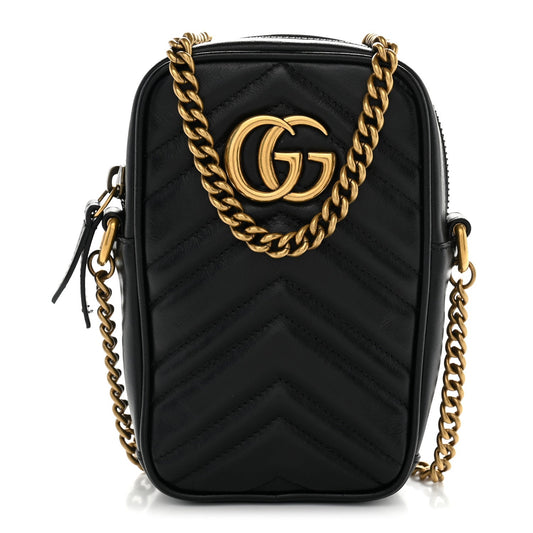 Calfskin Matelasse Mini GG Marmont Crossbody Bag Black