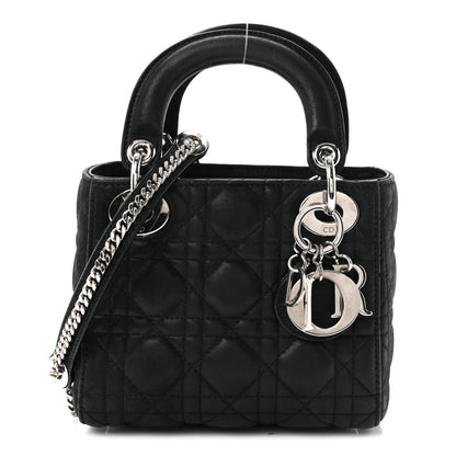Metallic Calfskin Cannage Mini Lady Dior Black