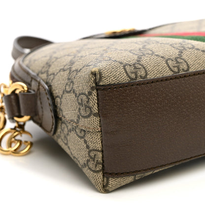 GG Supreme Monogram Textured Dollar Calfskin Web Small Ophidia Dome Shoulder Bag Beige Ebony New Acero