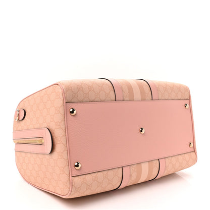 GG Supreme Monogram Textured Dollar Calfskin Web Medium Savoy Duffle Bag Rose Pink
